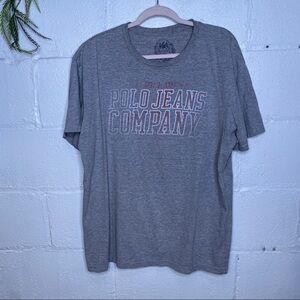POLO Ralph Lauren Jeans Company Grey Graphic Short Sleeve Tee Shirt Size Large